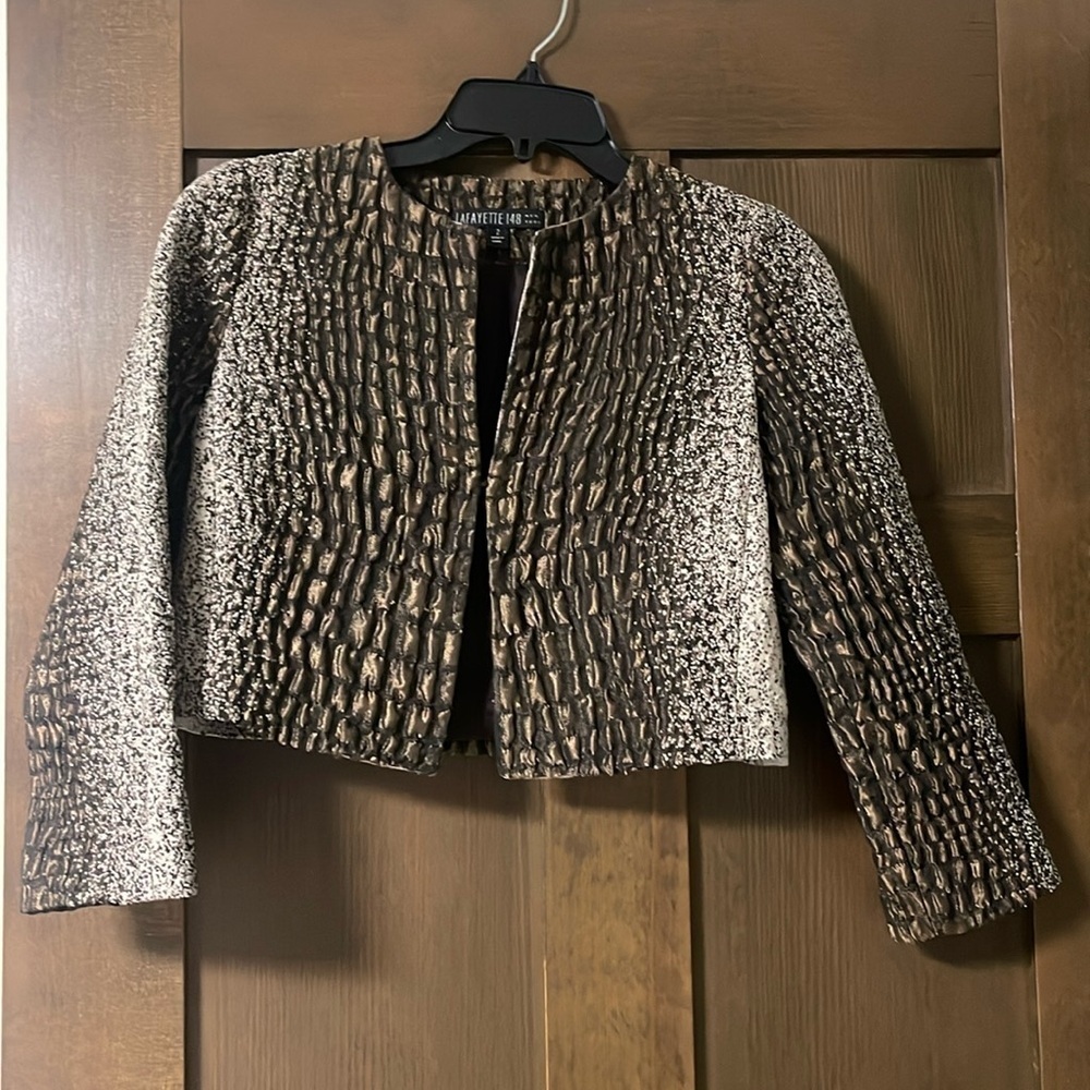 Lafayette 148 New York Vintage 2012 Wool Embossed Hook Closure Jacket Size 2